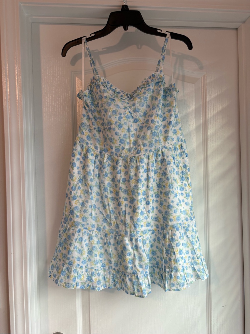 Altar'd State Blue and Yellow Floral Ruffle Mini Dress